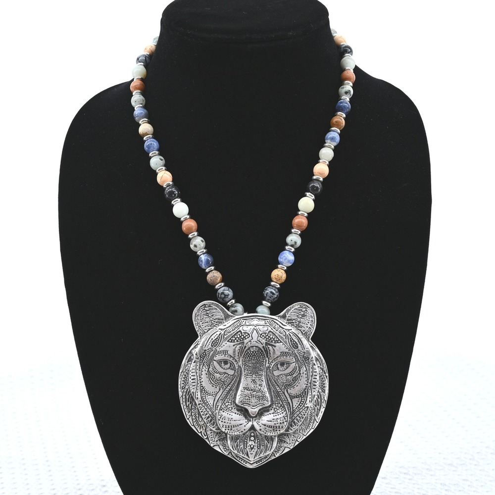 St. Thomas Articulated Lion Head Pendant Necklace | Vintage Boho Statement Piece